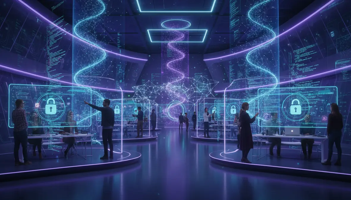 Futuristic Open-Source AI Laboratory with Holographic Neural Network Displays and Community Collaboration