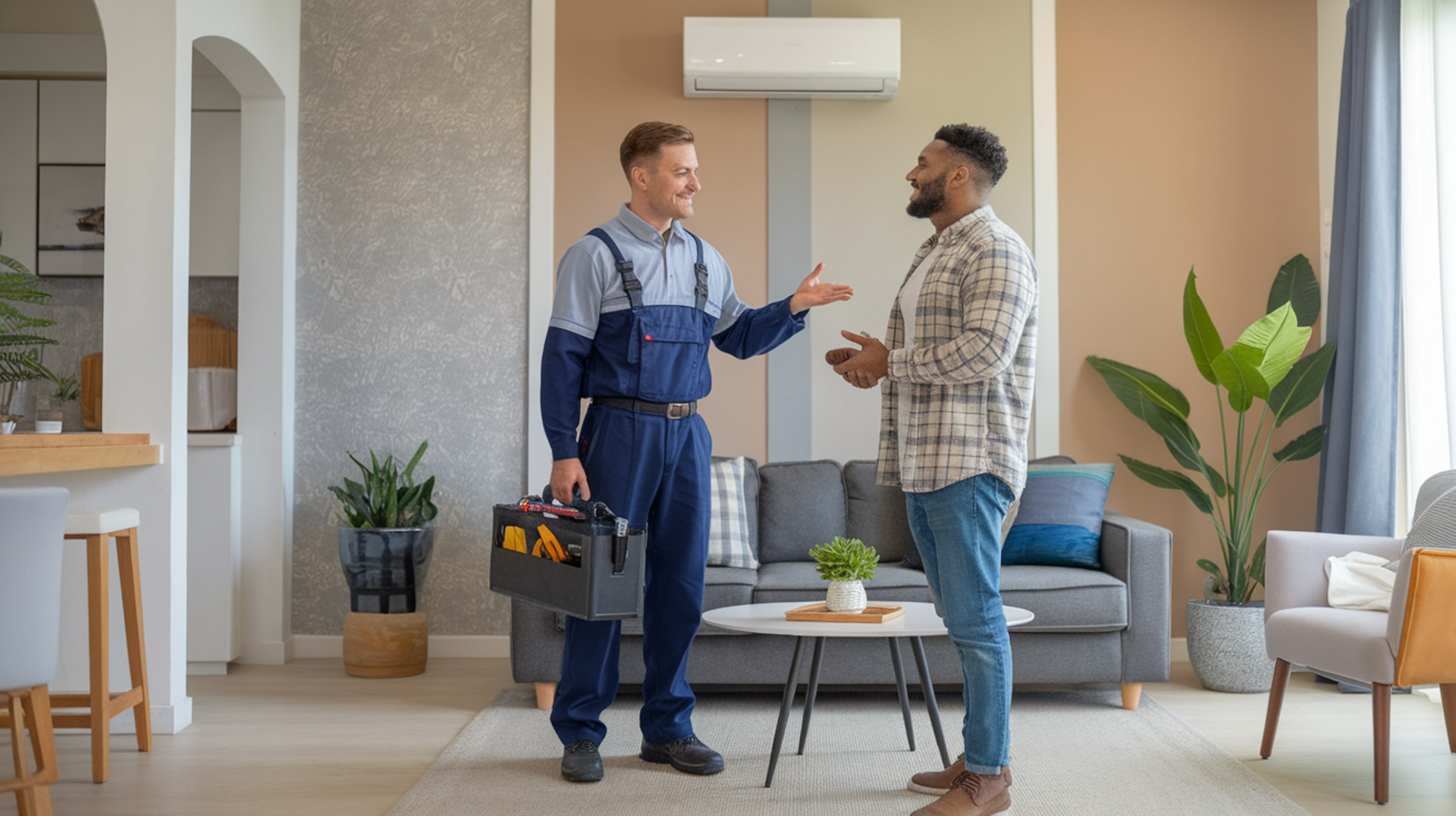 SoFlo Cooling technician consulting with homeowner